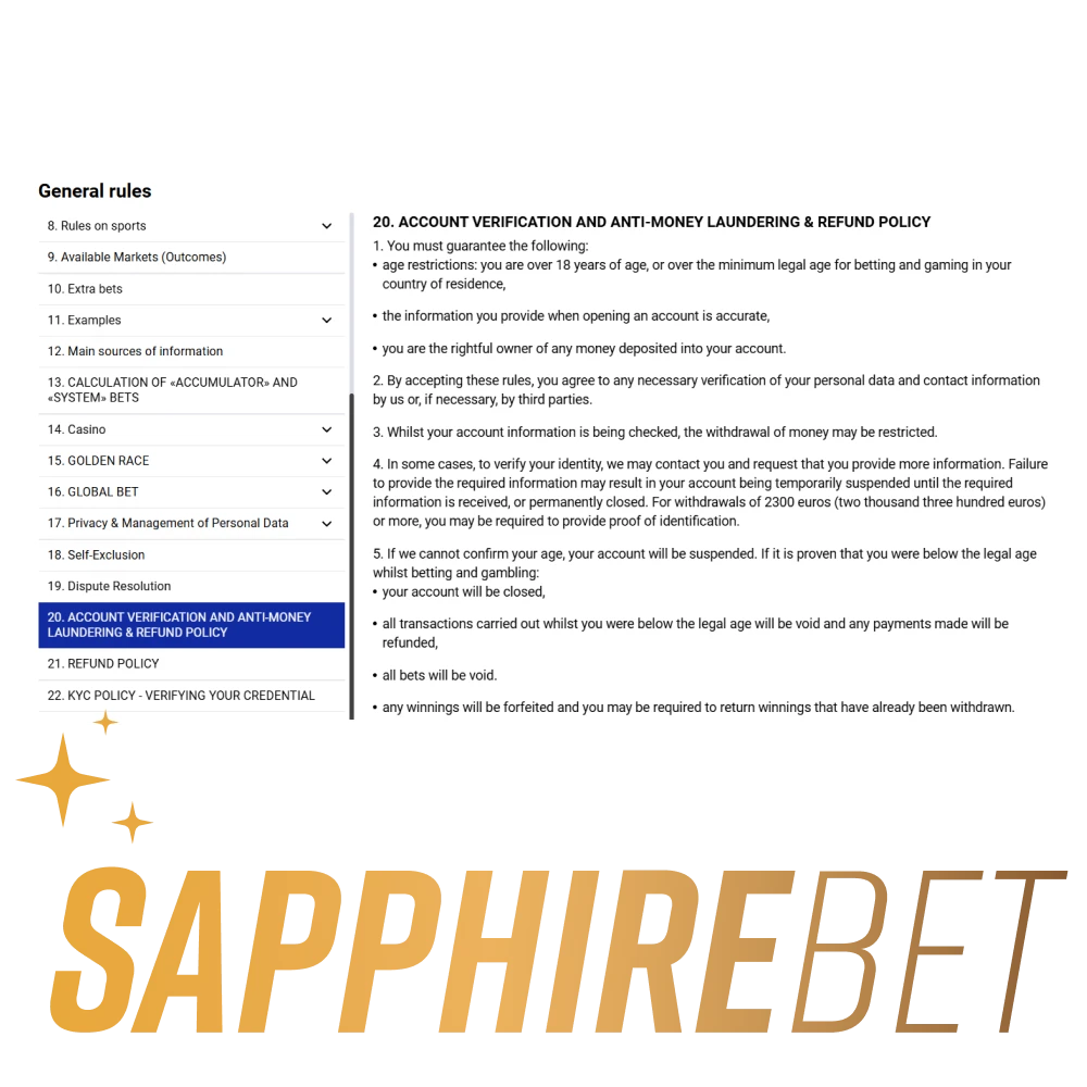 Review the anti-money laundering policy on the SapphireBet website.