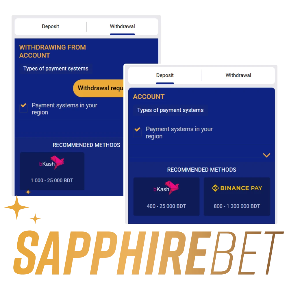 Check out the deposit and withdrawal methods available at SapphireBet.