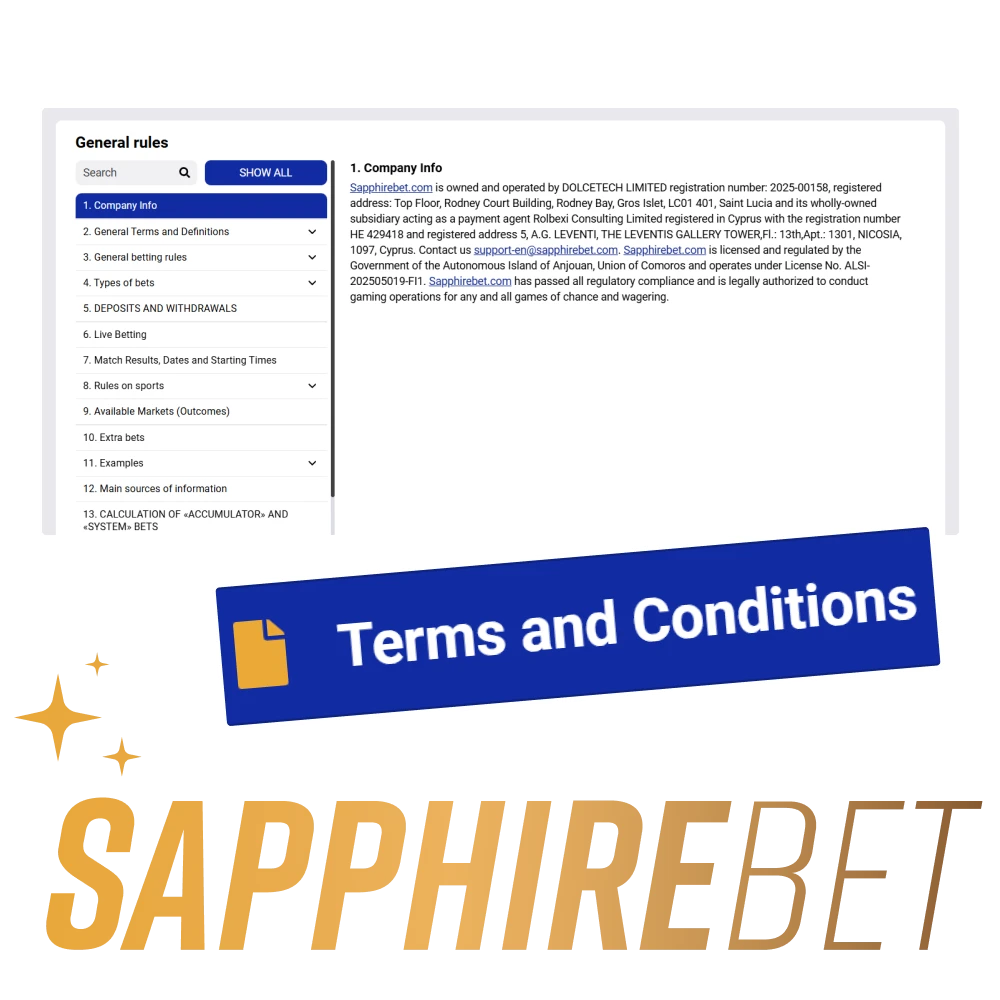 Familiarize yourself with SapphireBet's terms and conditions.