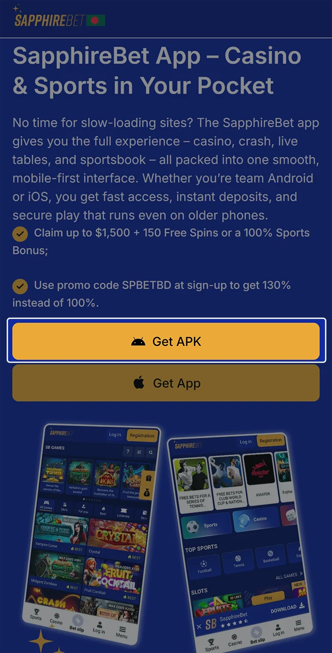 Start installing the SapphireBet app directly on your device.