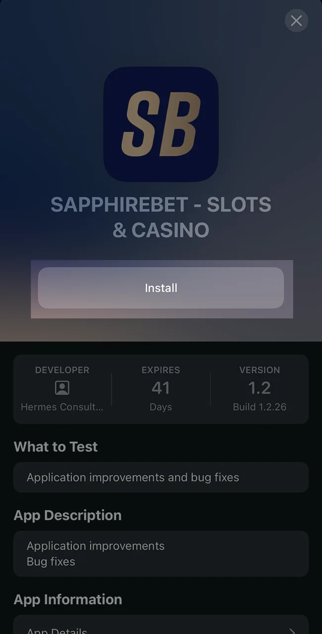 Install the SapphireBet app to access the games on any device.