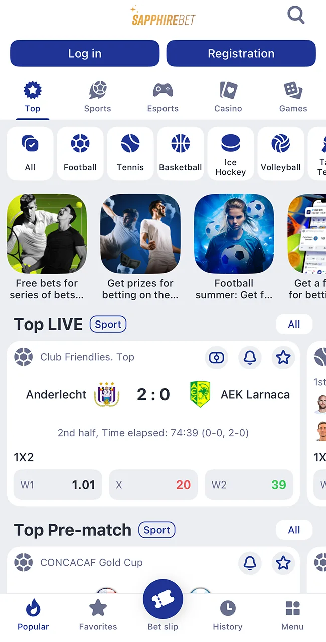SapphireBet Casino home page.