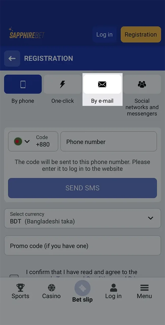 One of the reliable ways to sign up at SapphireBet Casino.