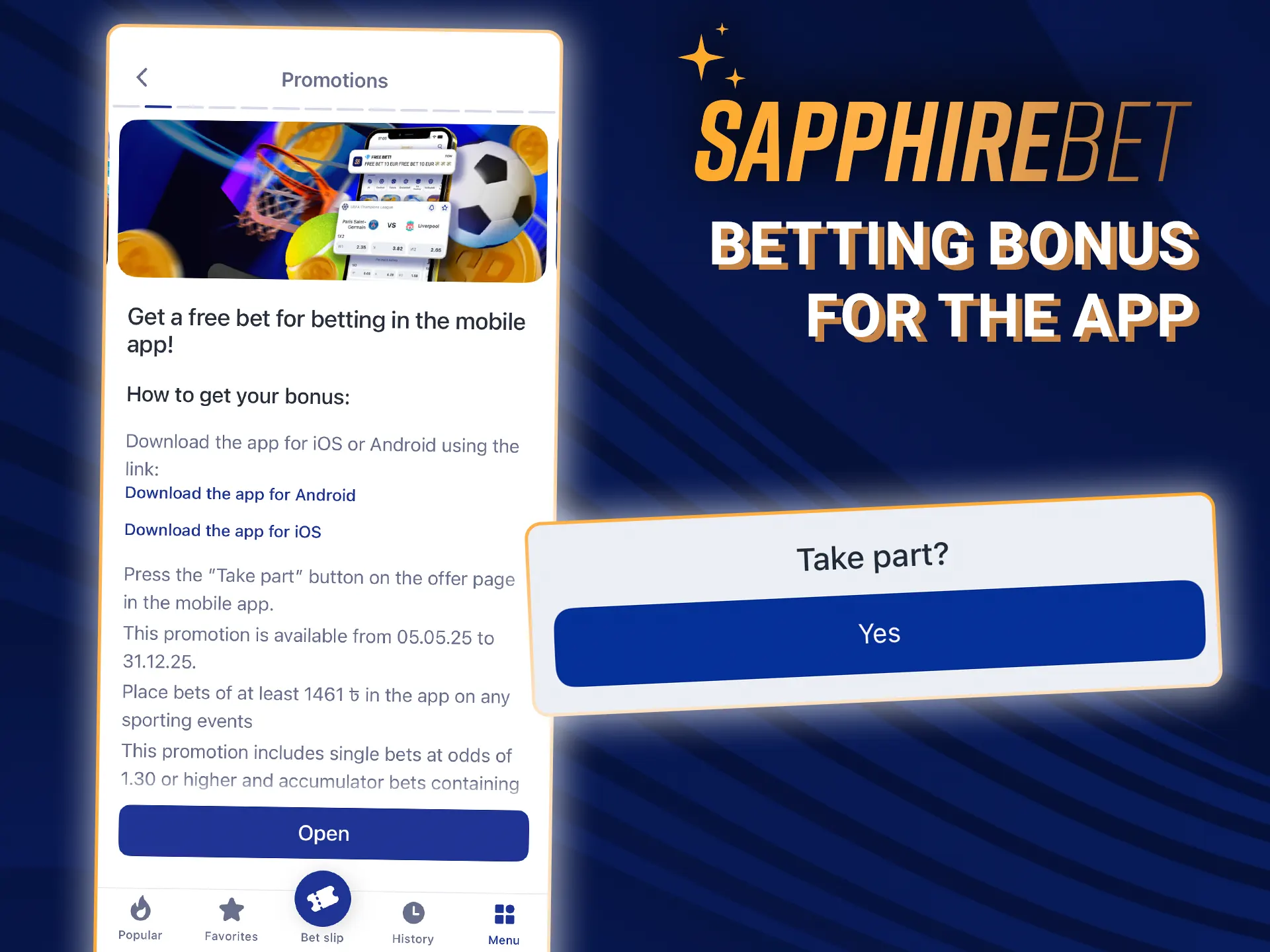 Get a bonus on bets in the SapphireBet app.