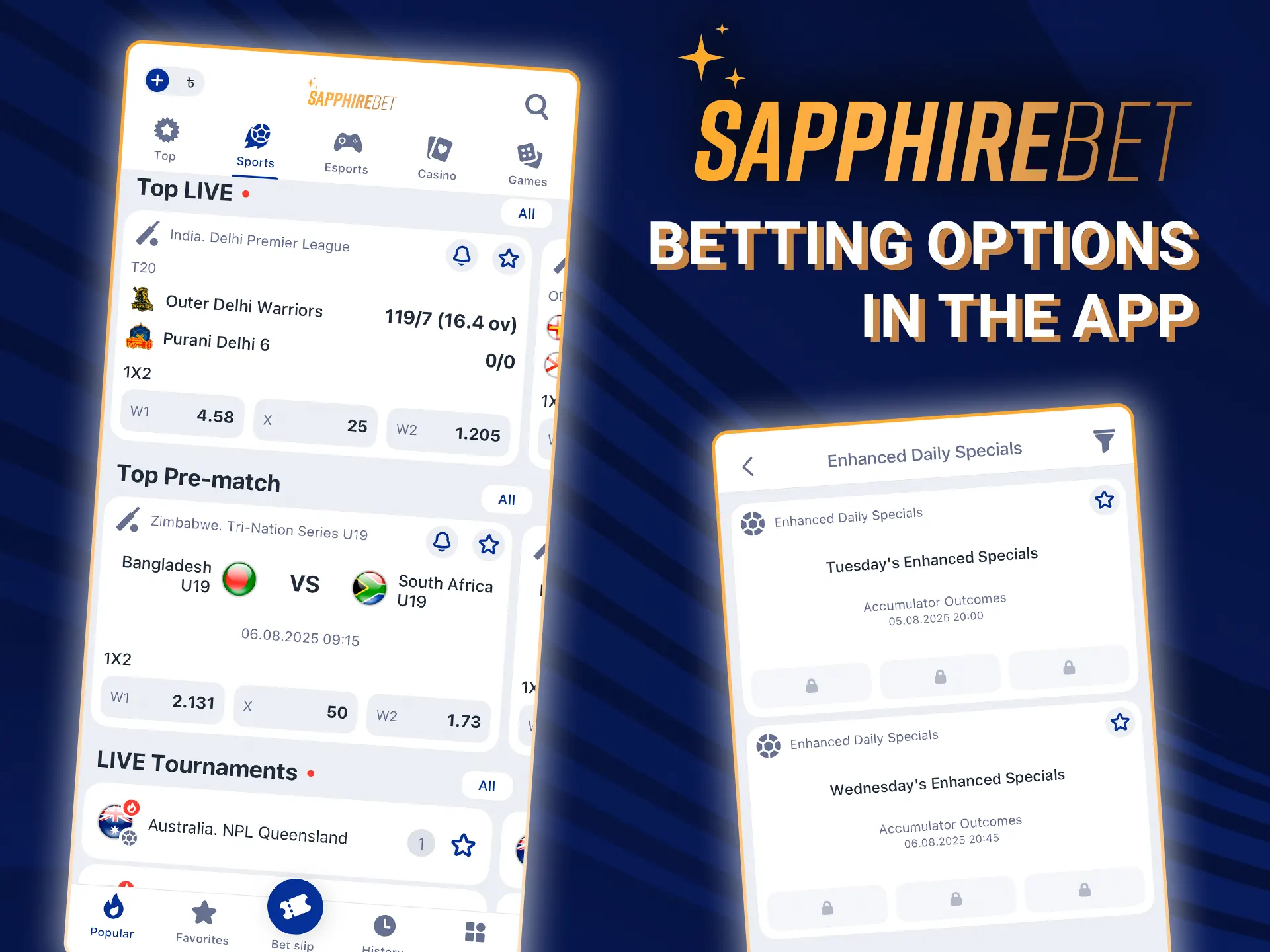 Discover all the betting options in the SapphireBet app and register now.
