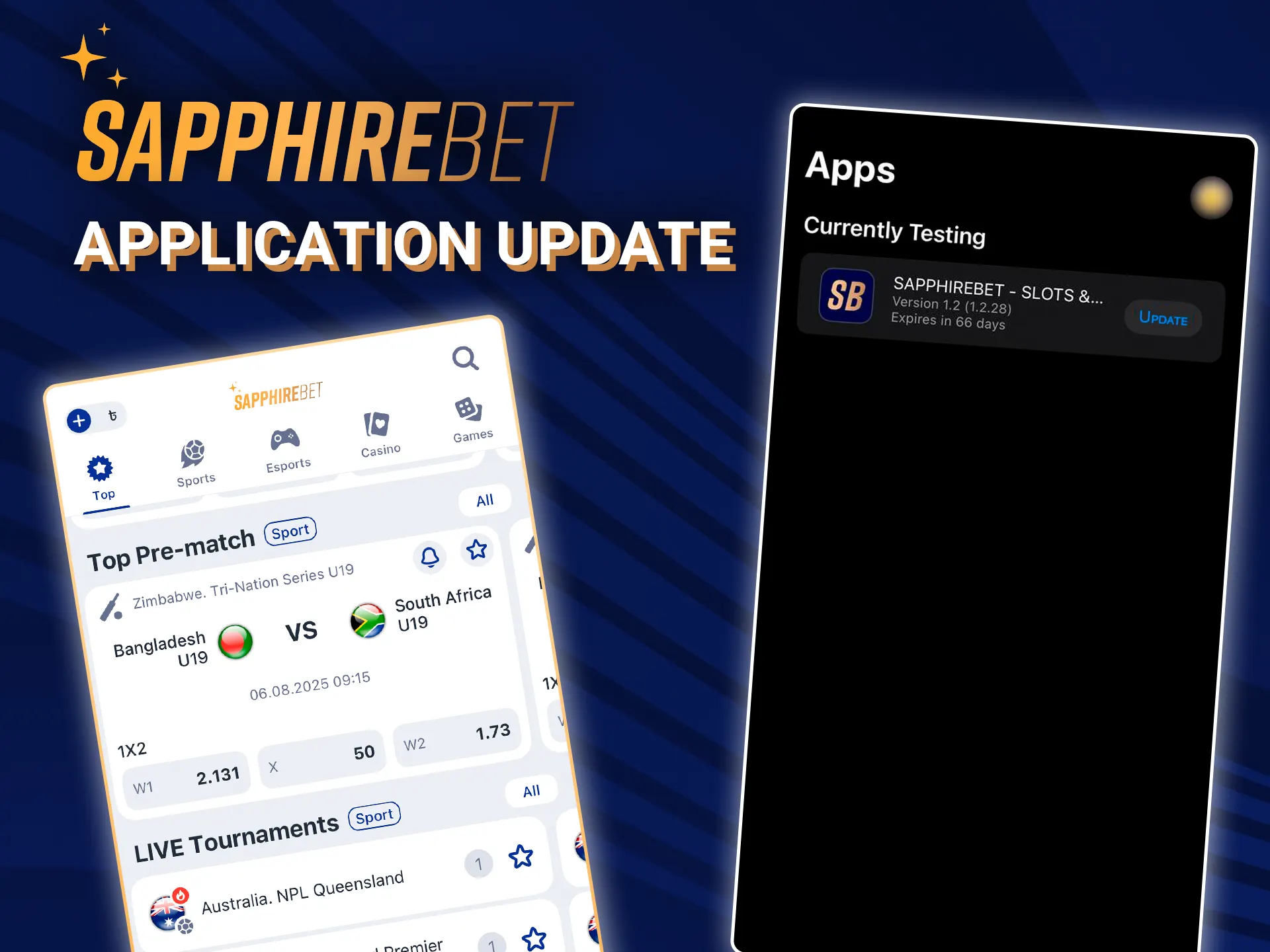 Update the SapphireBet app and play without interruptions.