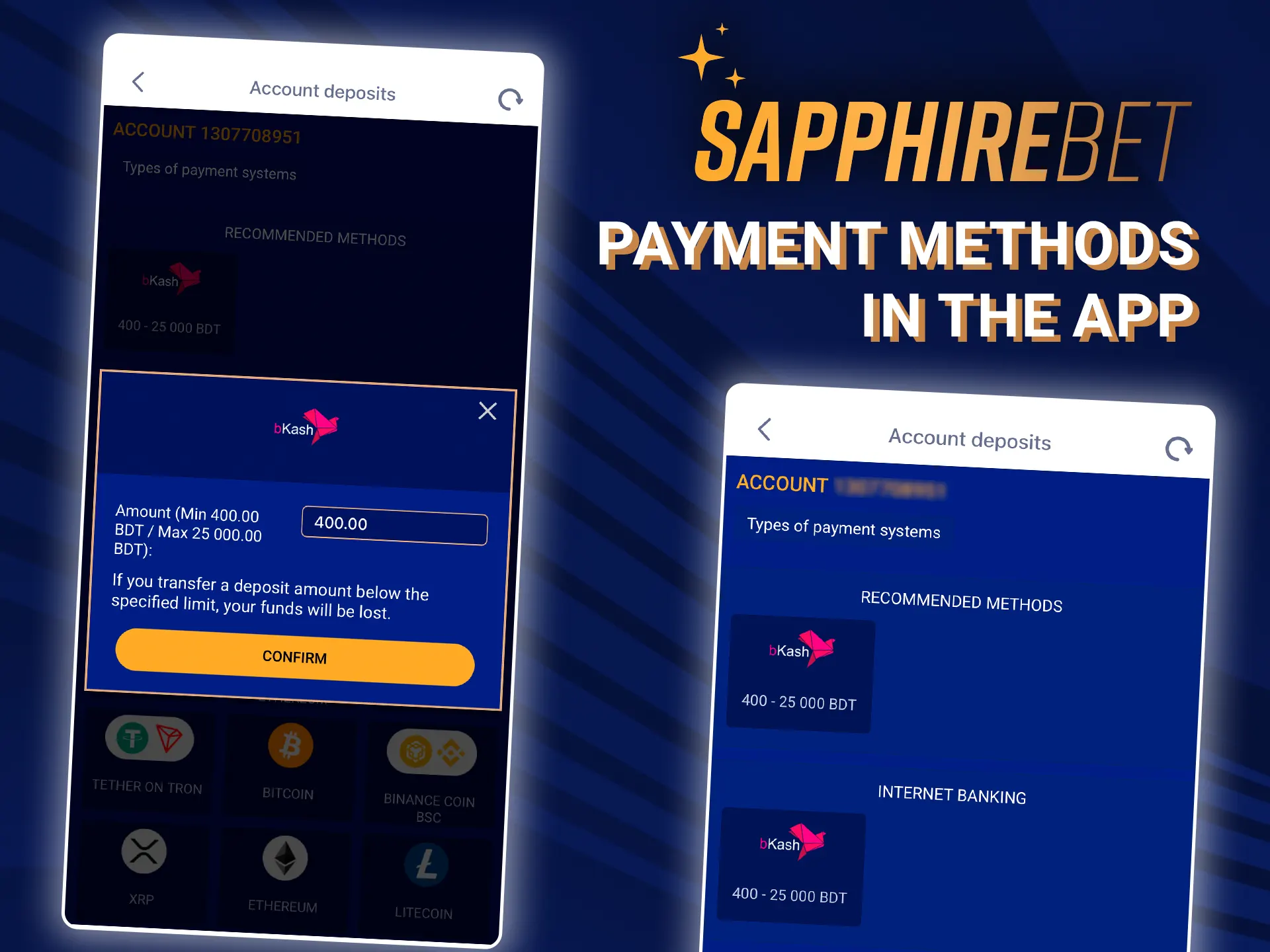 Find out about payment methods in the SapphireBet app right now.