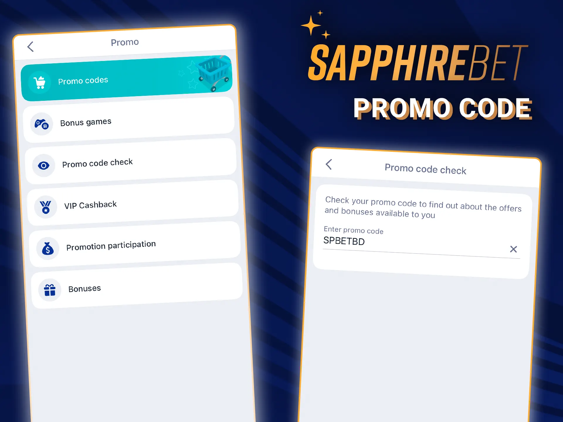 Enter the promo code in the SapphireBet app and receive a bonus.