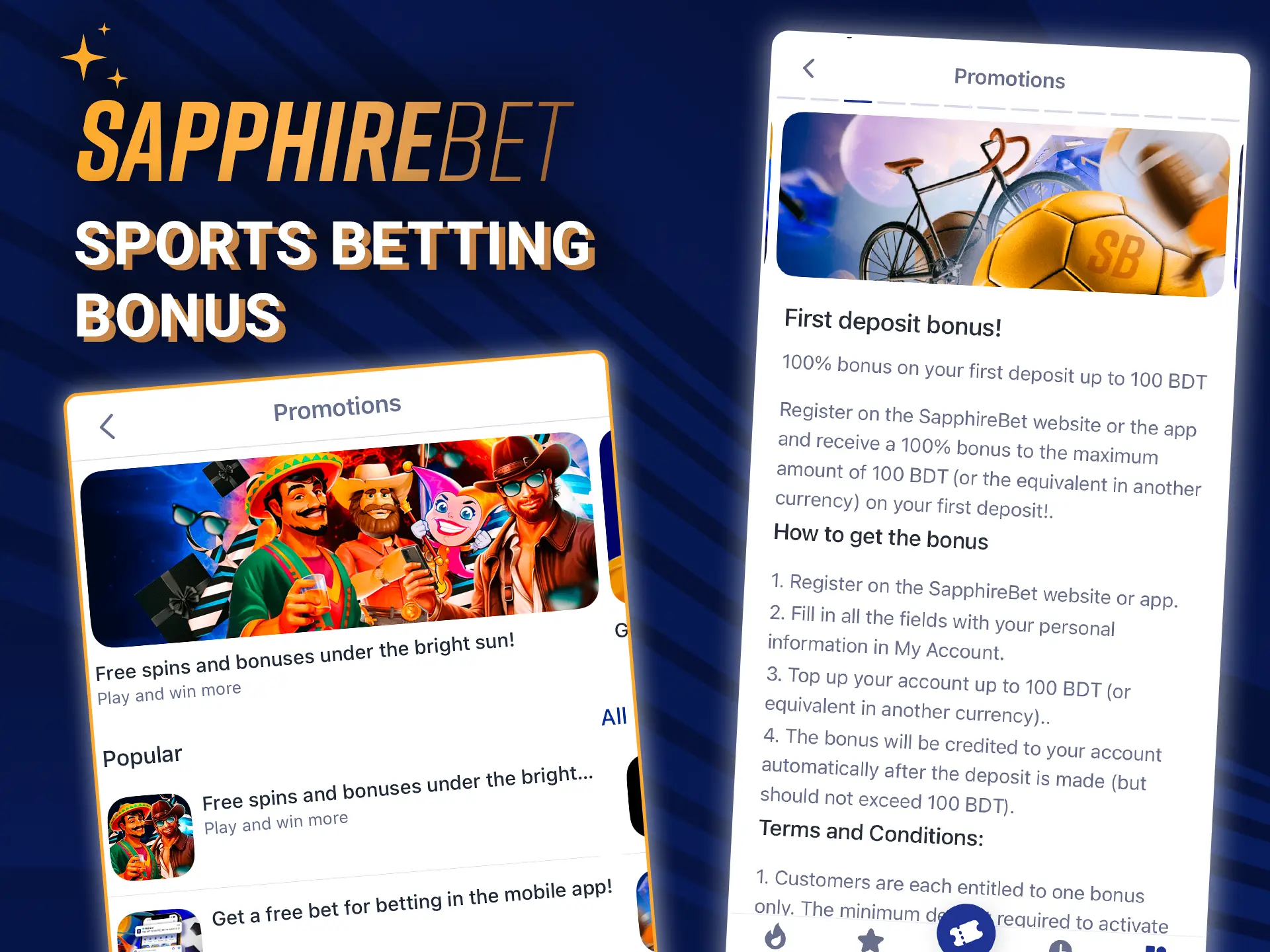 Get a bonus on sports betting in the SapphireBet Casino app.