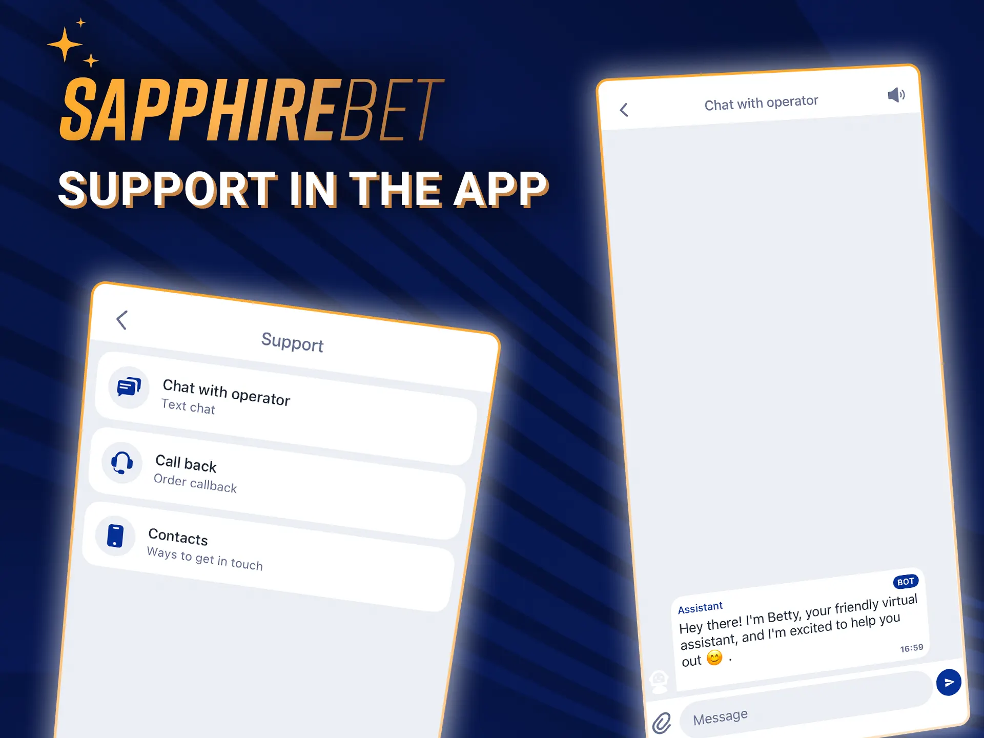 Get help and support in the SapphireBet app.