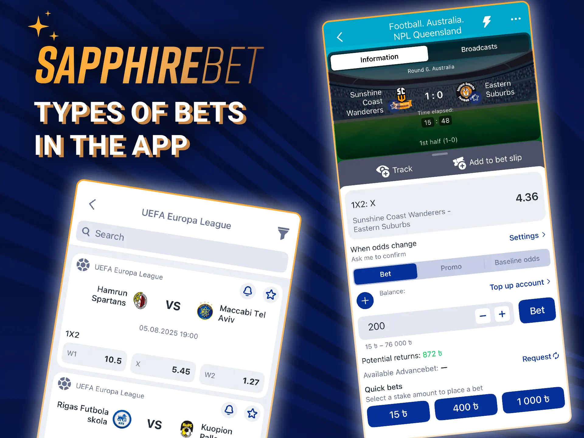 Discover all types of bets in the SapphireBet app and start playing.