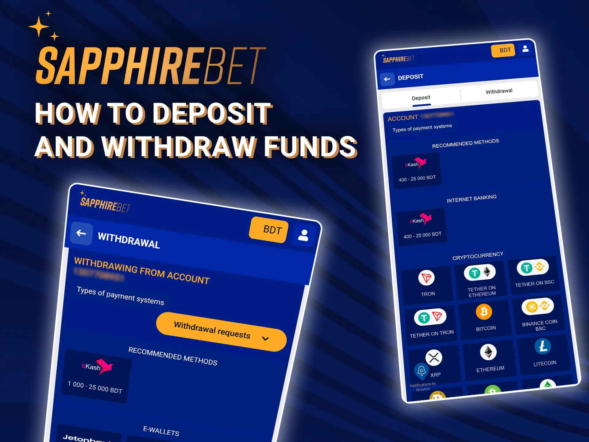 Make a deposit and withdraw your winnings without delay at SapphireBet Casino.
