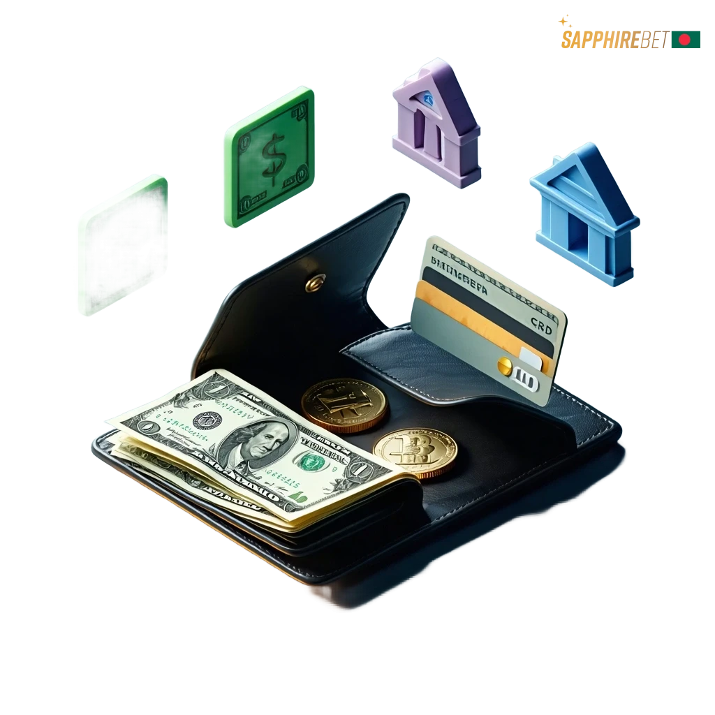 SapphireBet Bangladesh payments: bKash, Upay, Binance Pay; deposit 300–500k BDT, withdraw 500–1,000k BDT; 100% bonus + 150 FS