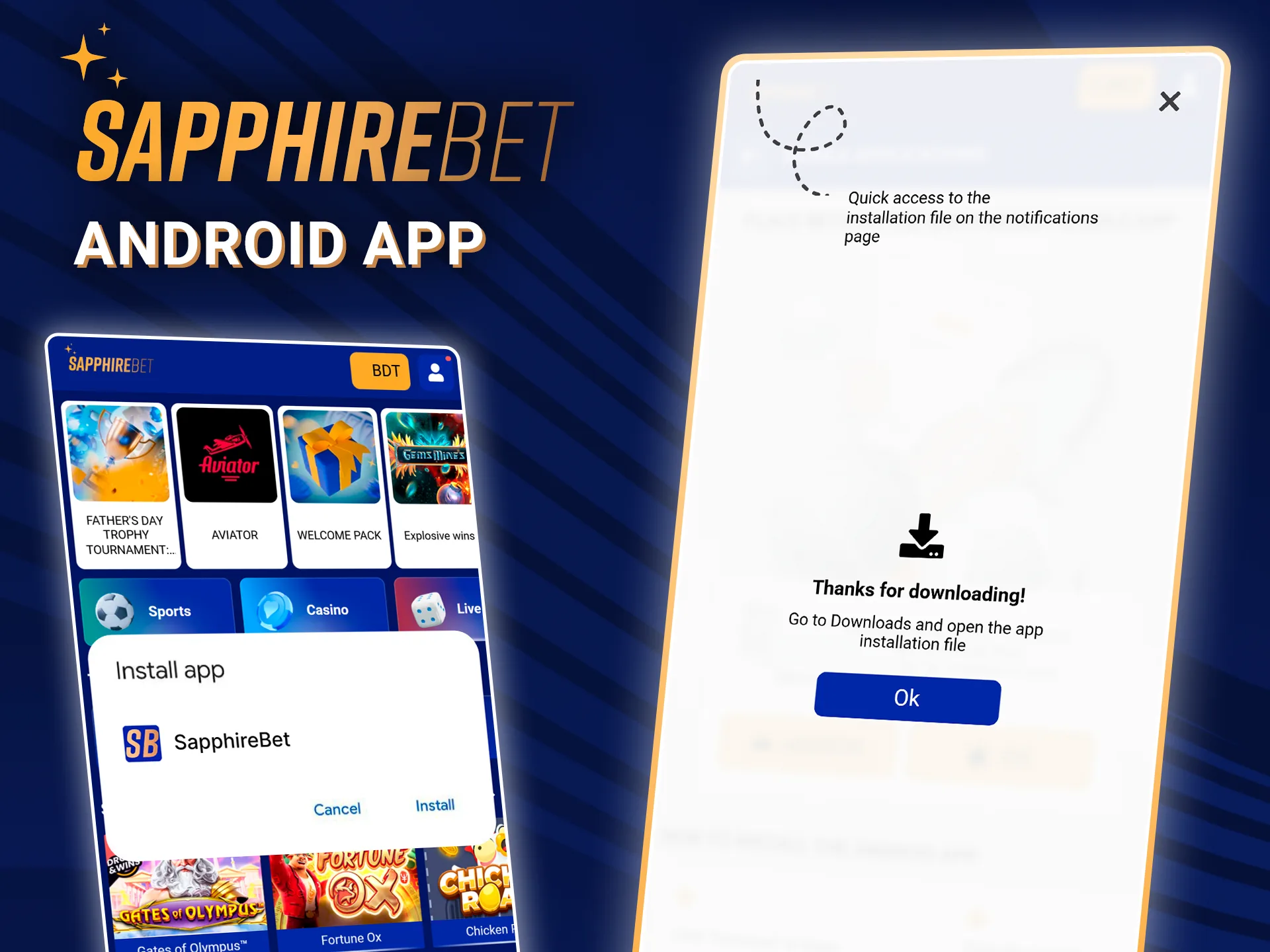 Install SapphireBet on your phone and start winning.