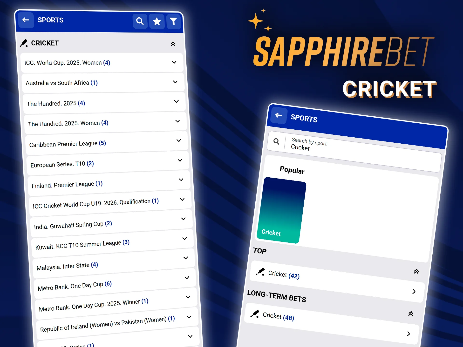 Follow the games and bet on cricket at SapphireBet.