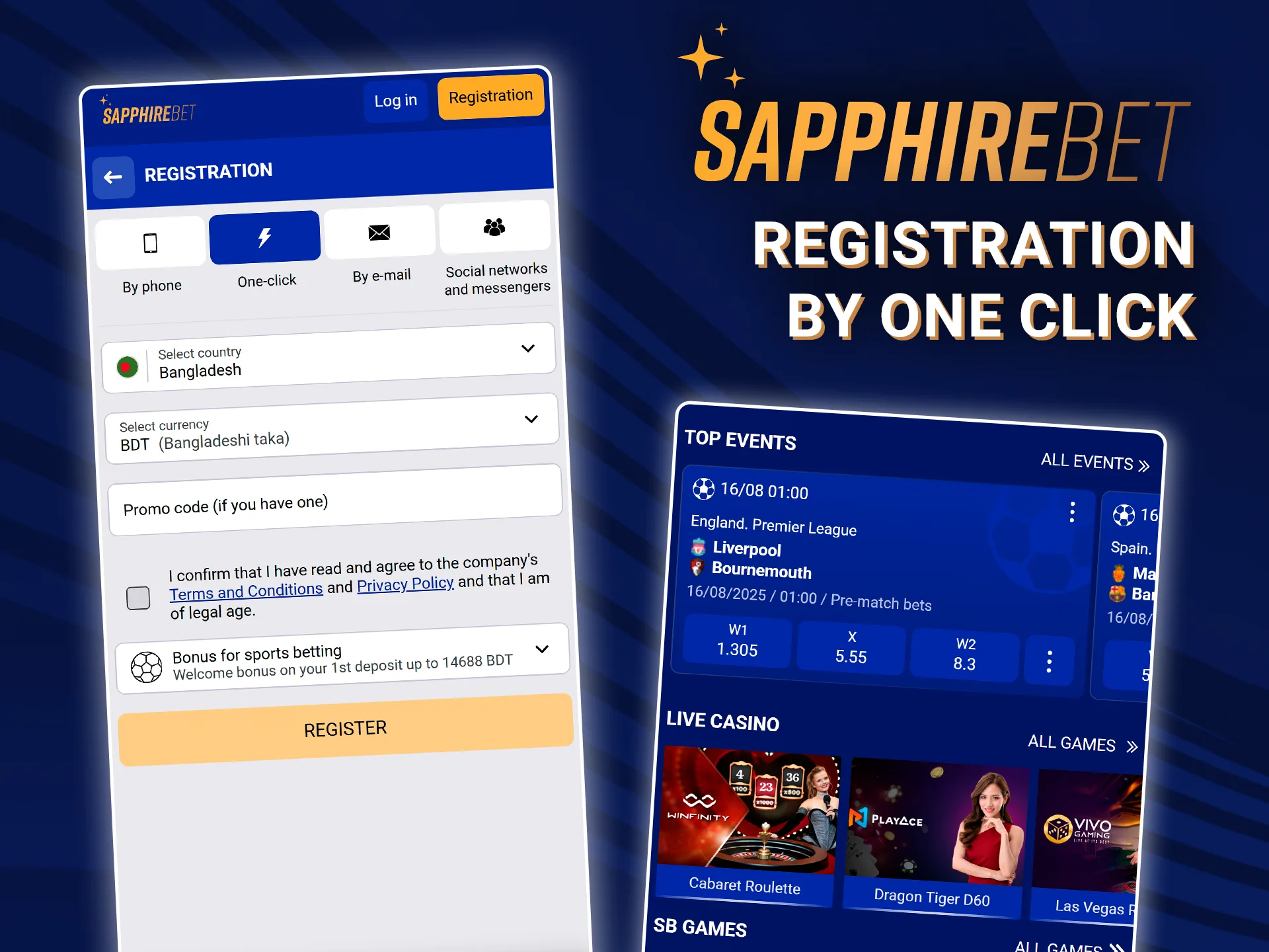 Instant registration at SapphireBet in one click.