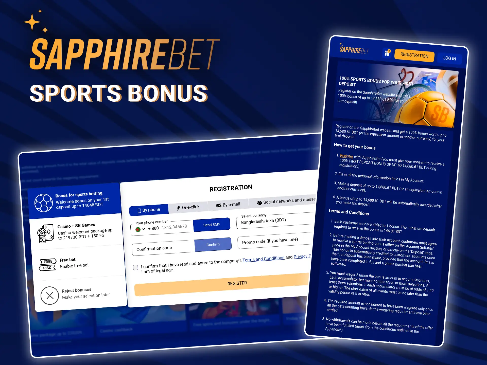 Get a bonus for sports betting when you register with SapphireBet.