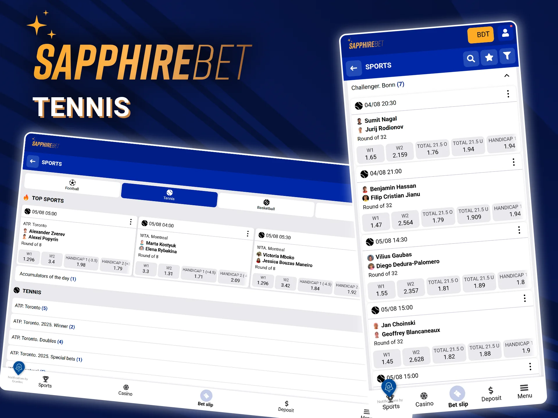 Follow the matches and bet on tennis at SapphireBet.