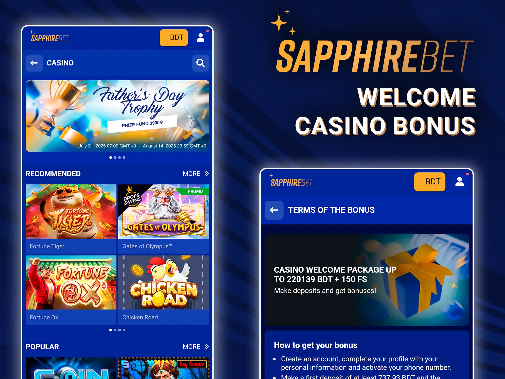 Start playing at the casino with a bonus from SapphireBet.