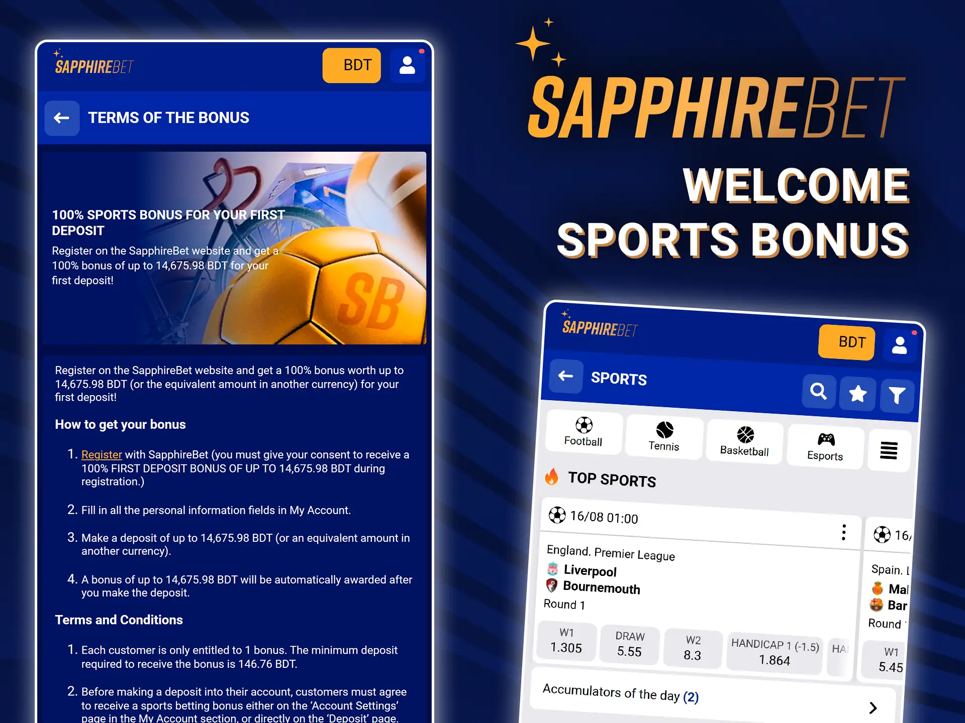 Register at SapphireBet Casino and receive a bonus for sports betting.