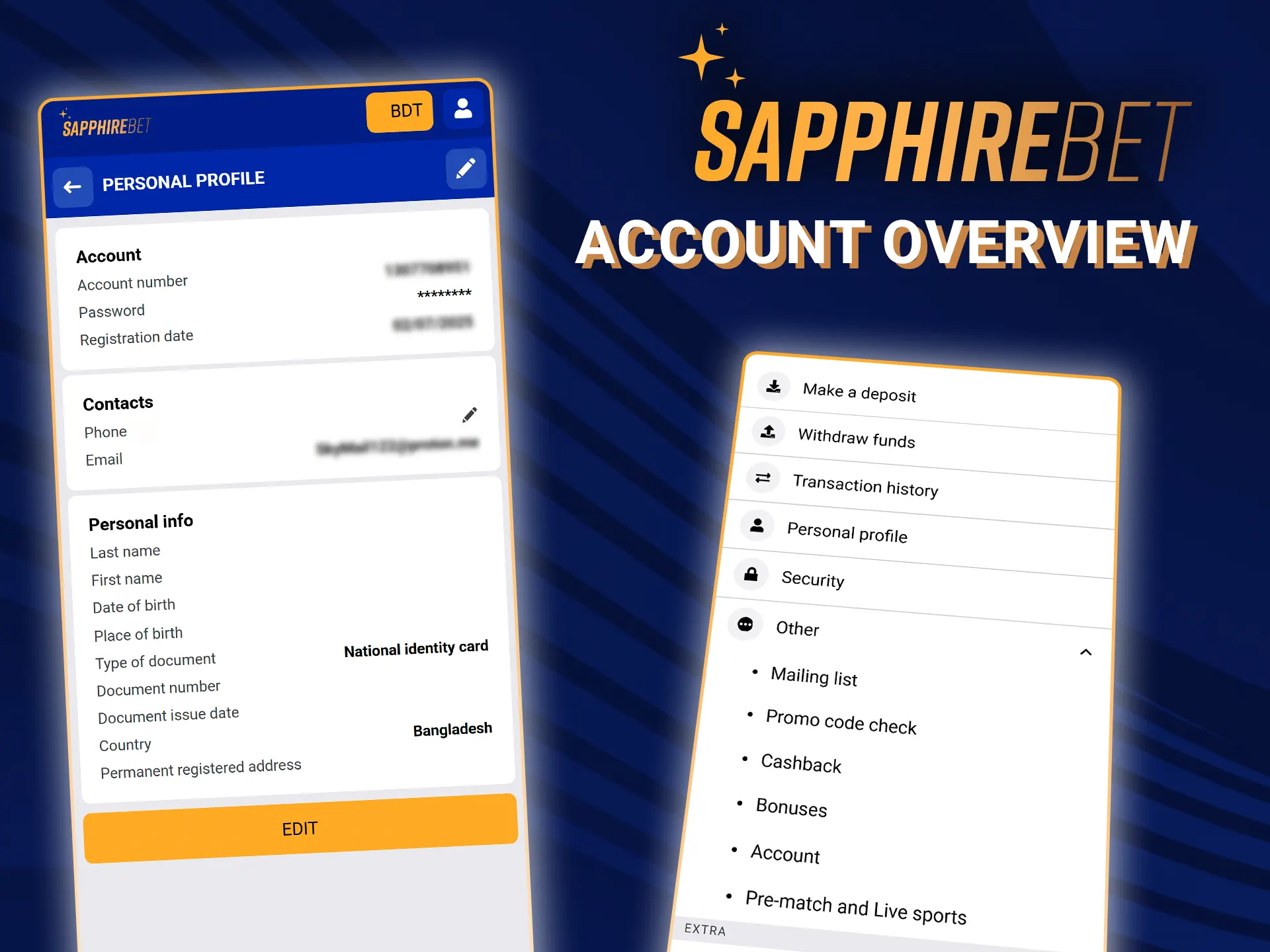 Read the information about your account on the official SapphireBet website.