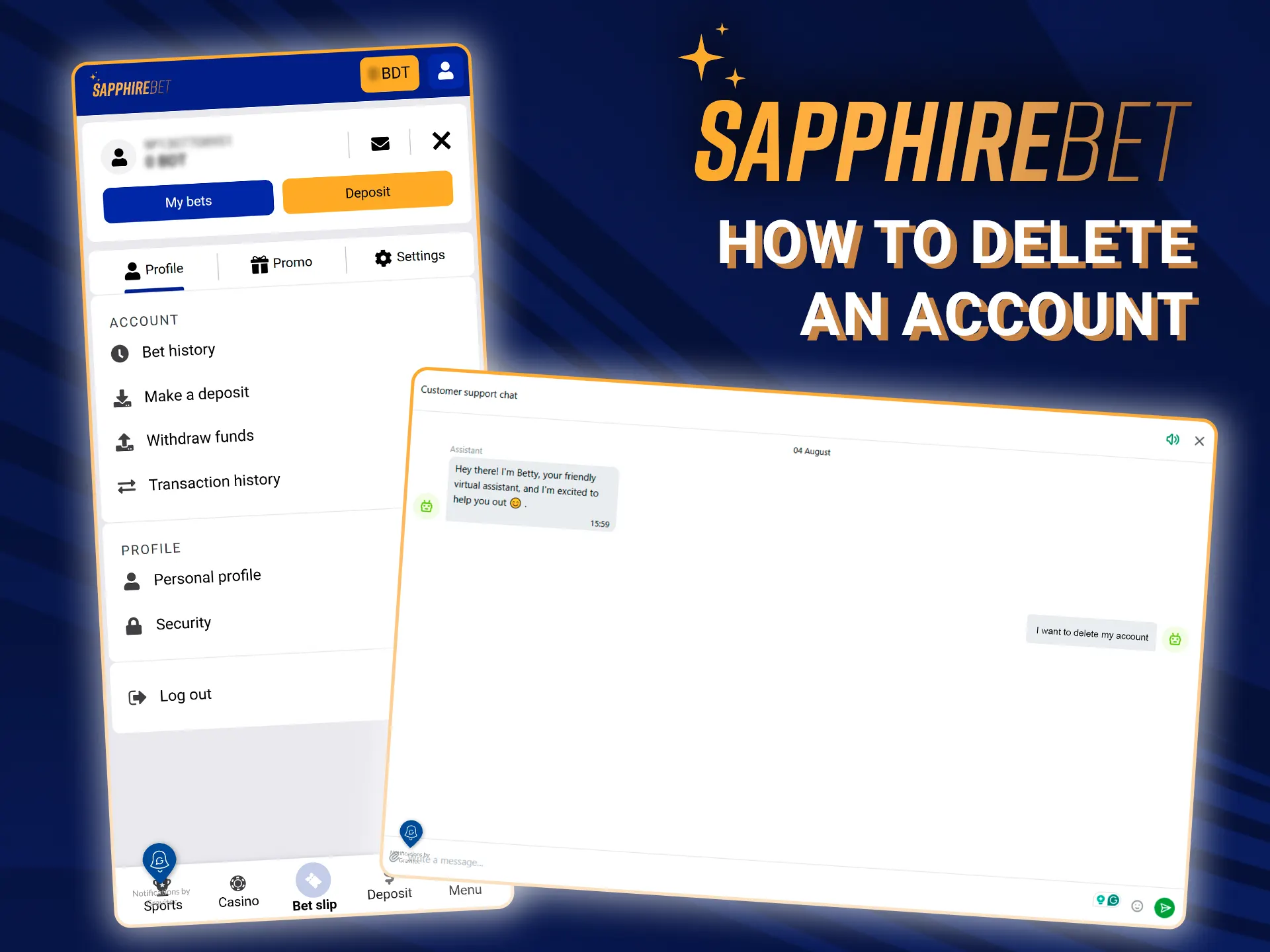 Find out how to delete your account on SapphireBet.