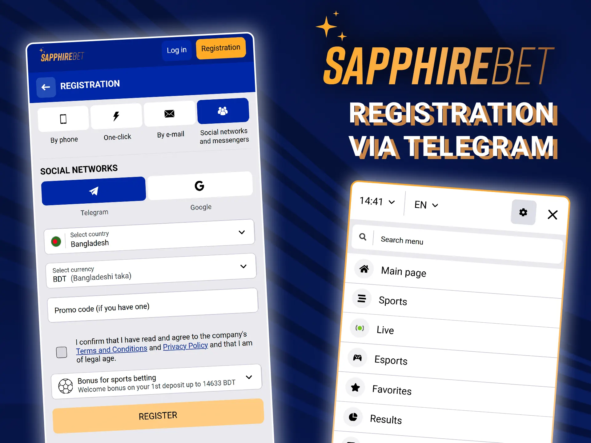 Register with SapphireBet via Telegram.