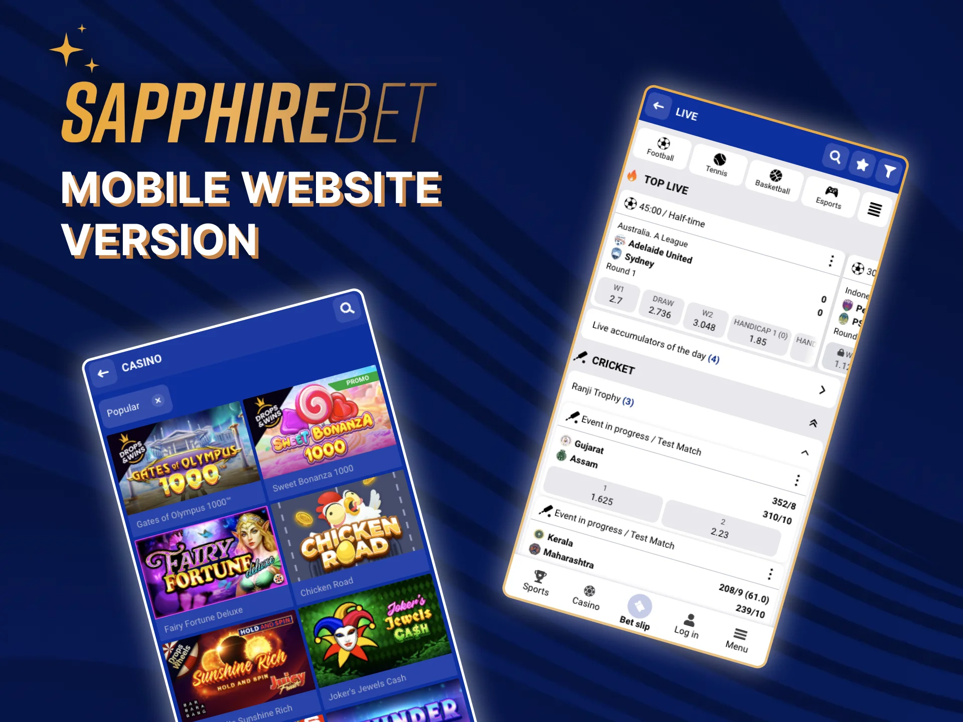 Take full advantage of the SapphireBet bookmaker and casino without installing the application on your phone using the mobile version of the site.