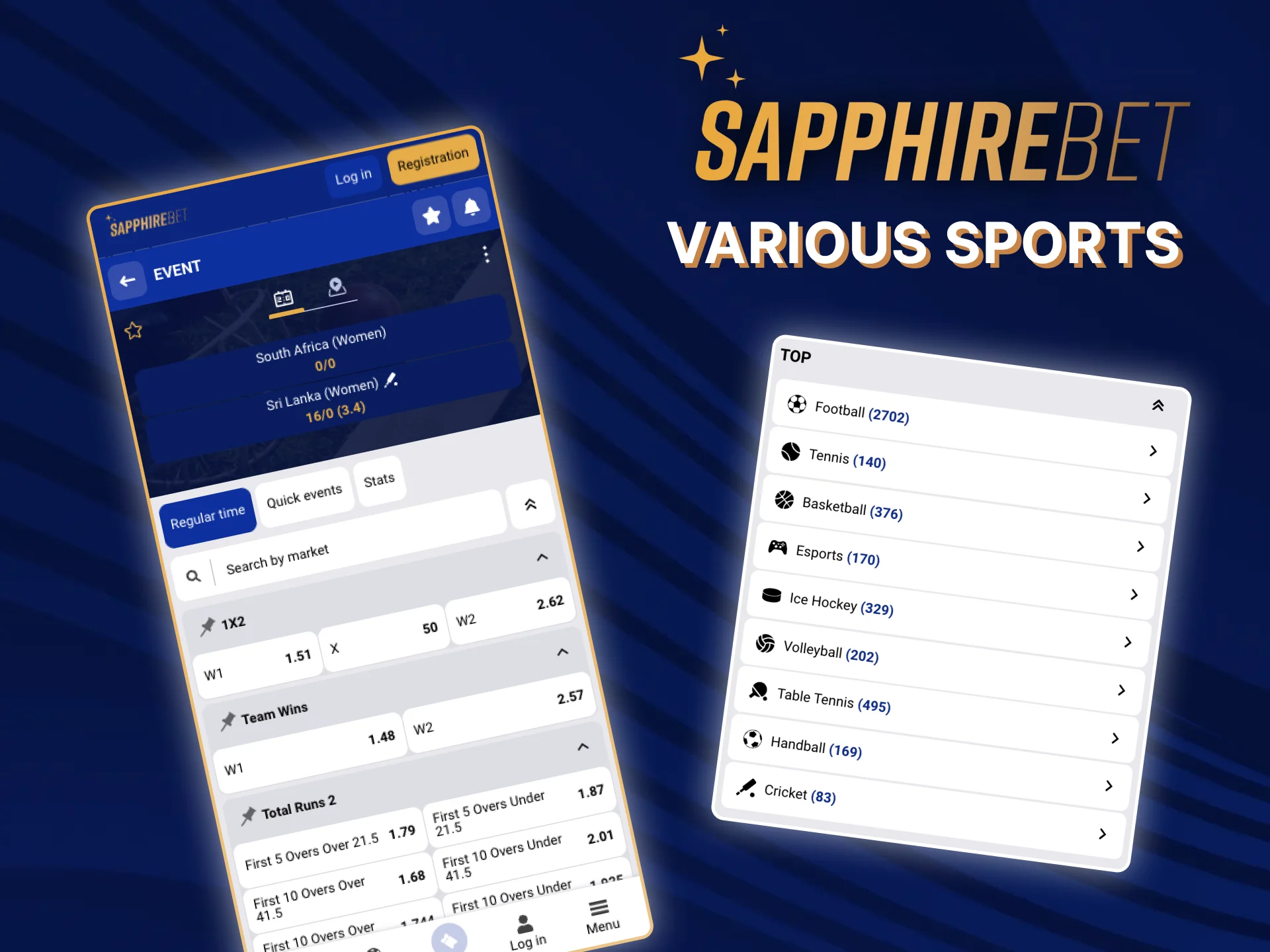 You will definitely be surprised by the number and variety of sports presented in the SapphireBet mobile application.