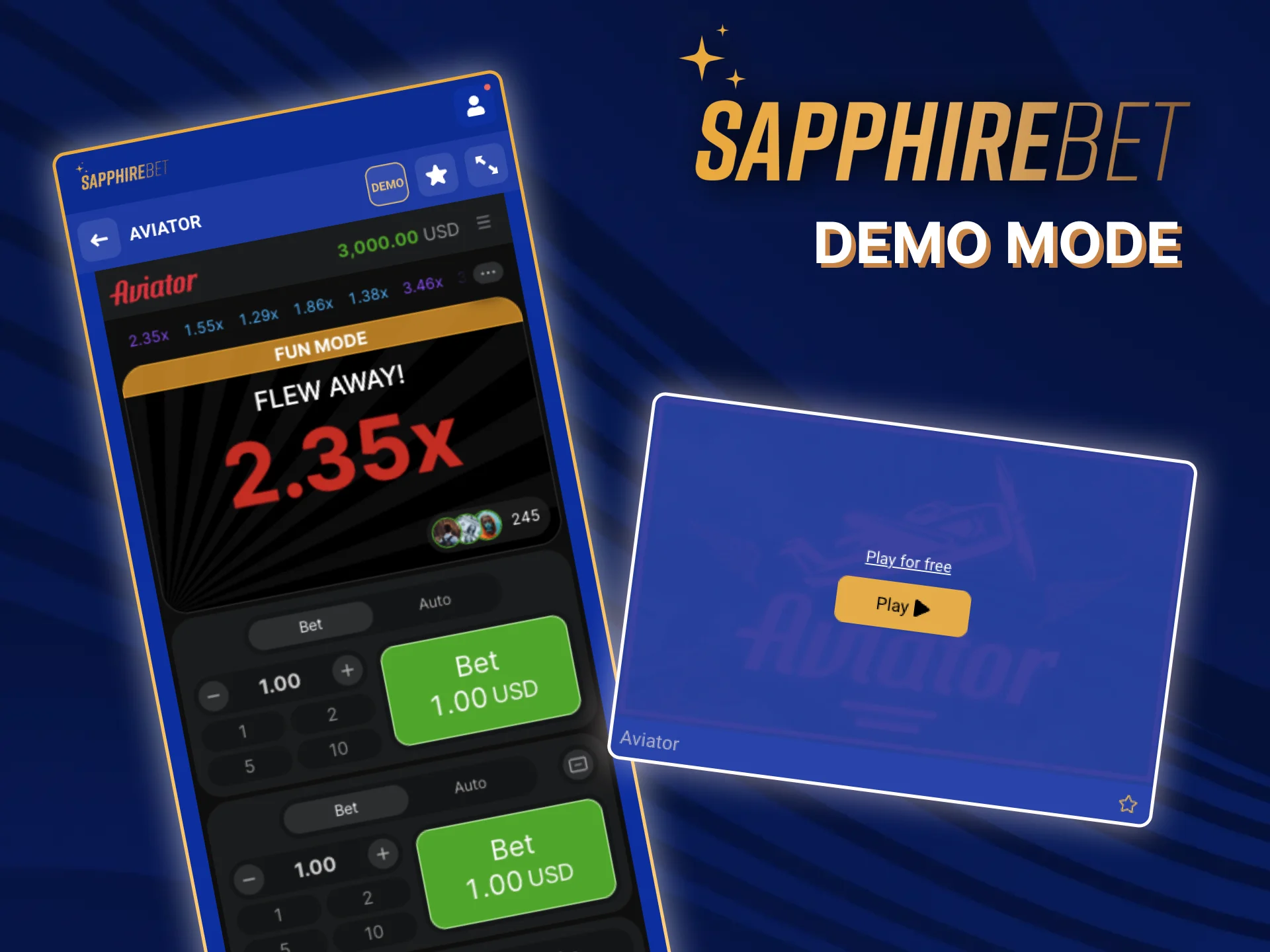 You can try all aviator features in demo mode at SapphireBet Casino.