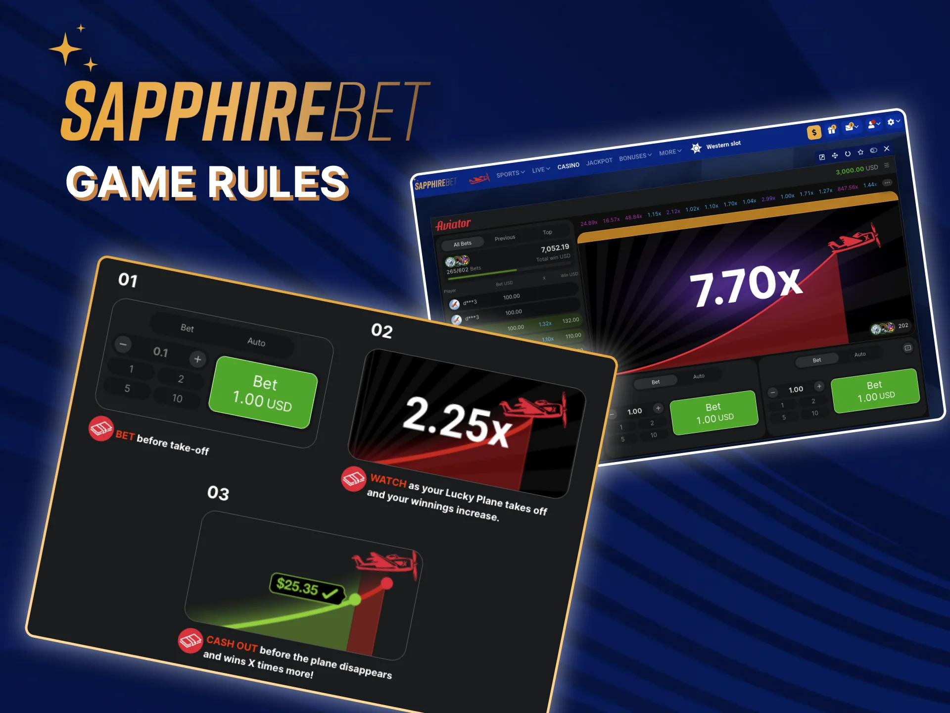 Check out the easy rules to start playing aviator on the SapphireBet casino site.