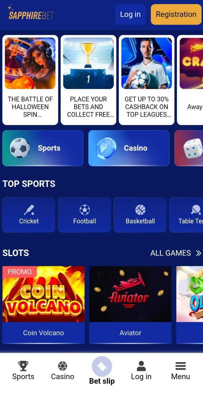 Go to the SapphireBet website to download the mobile app for playing aviator and other online casino games.