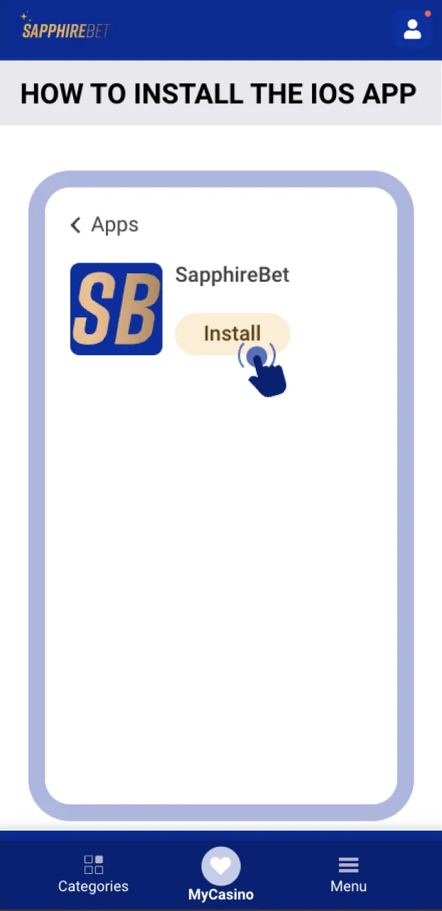 Confirm installation to play aviator at the SapphireBet casino on your iPhone.