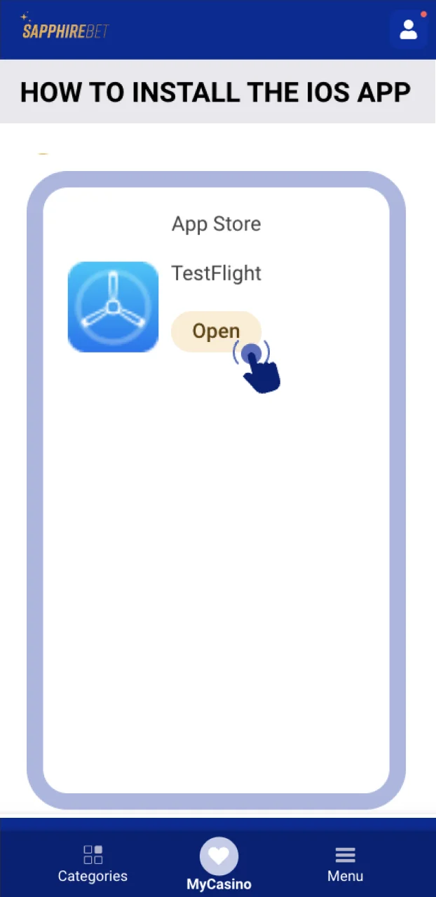 Open the TestFlight app to install the SapphireBet app and play aviator.