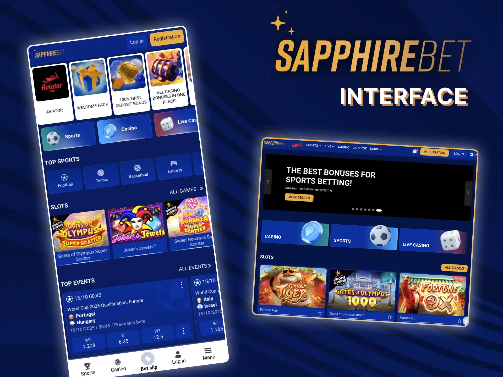 A simple interface makes betting and casinos available on SapphireBet.