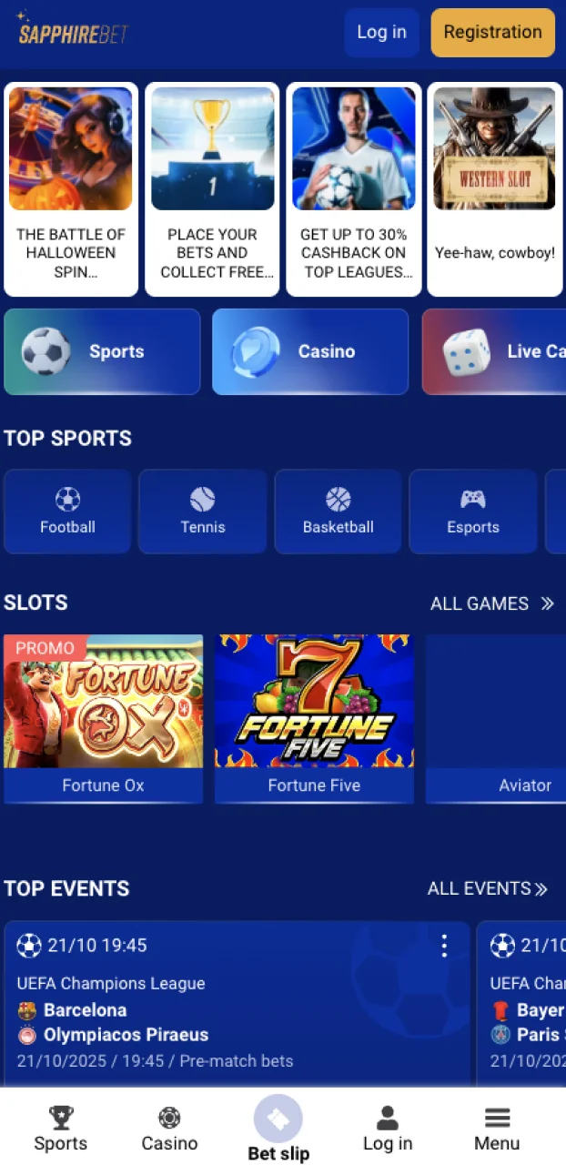 Click login button on the SapphireBet site to start logging in.