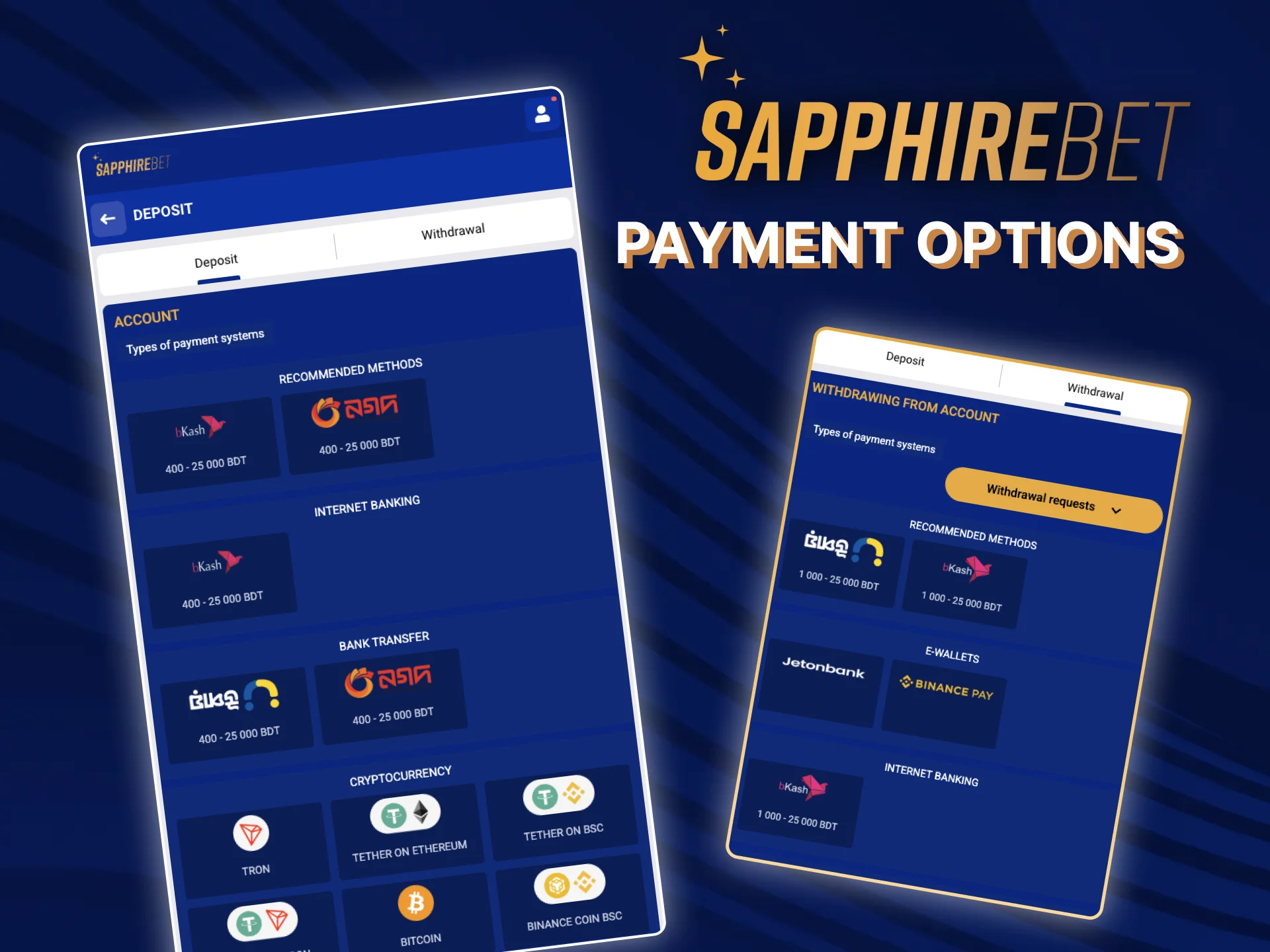 Use the convenient way for you to top up your account on the official SapphireBet website.