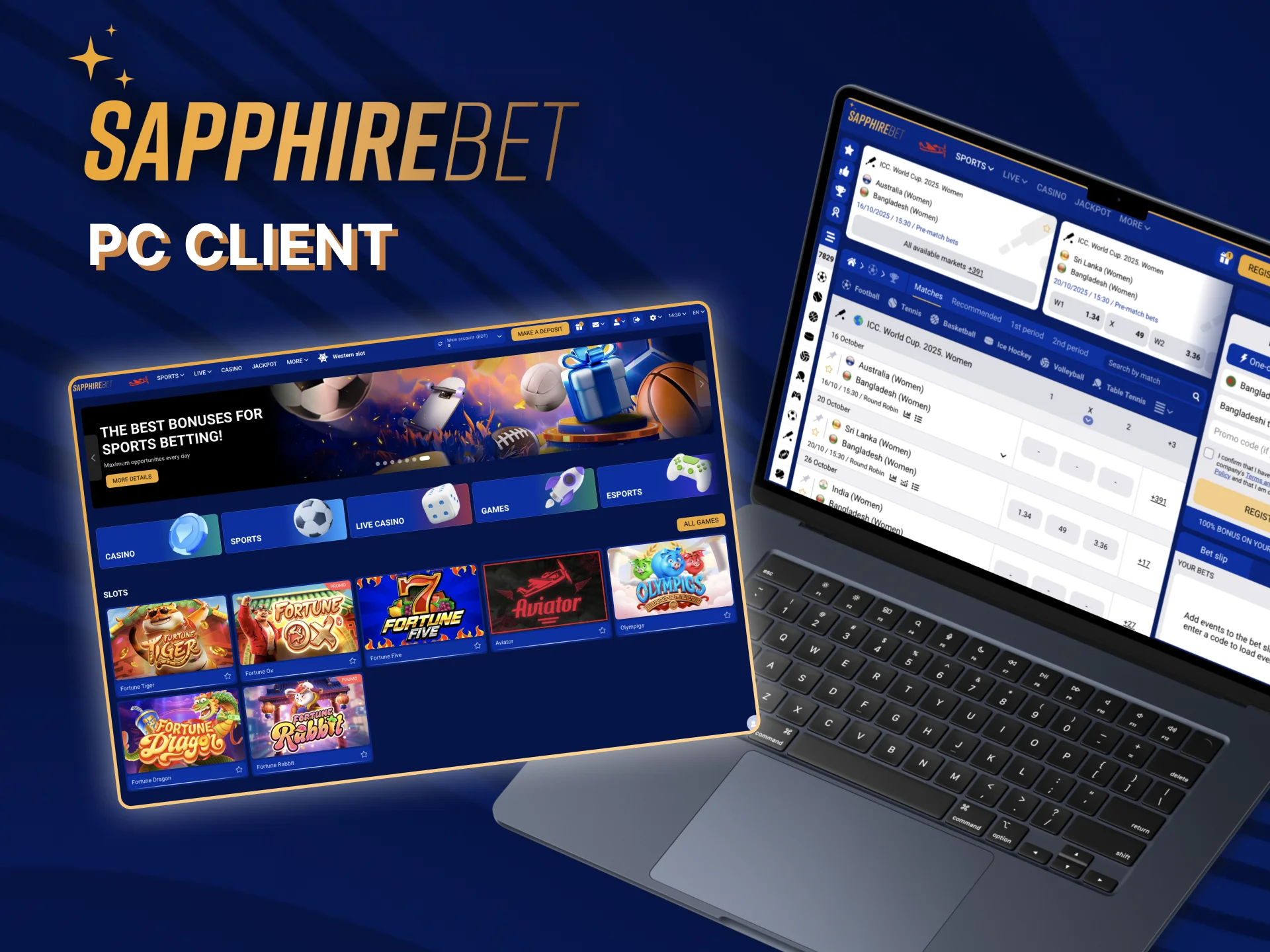 Play casino games and place bets on SapphireBet from your computer using any modern browser.