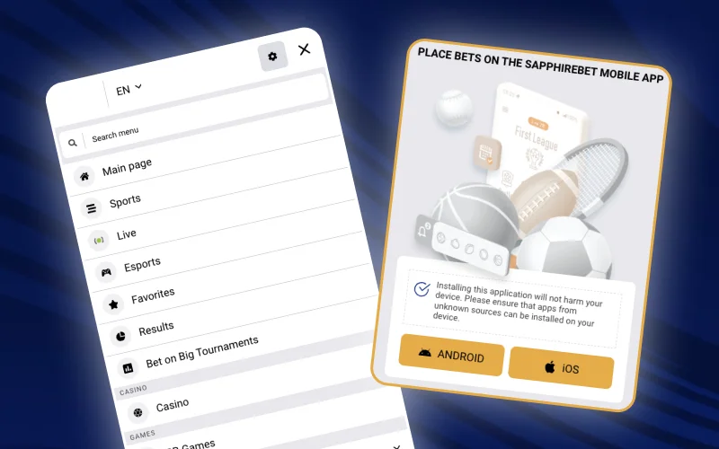 On the SapphireBet bookmaker's website, you can bet from mobile devices even during live matches.