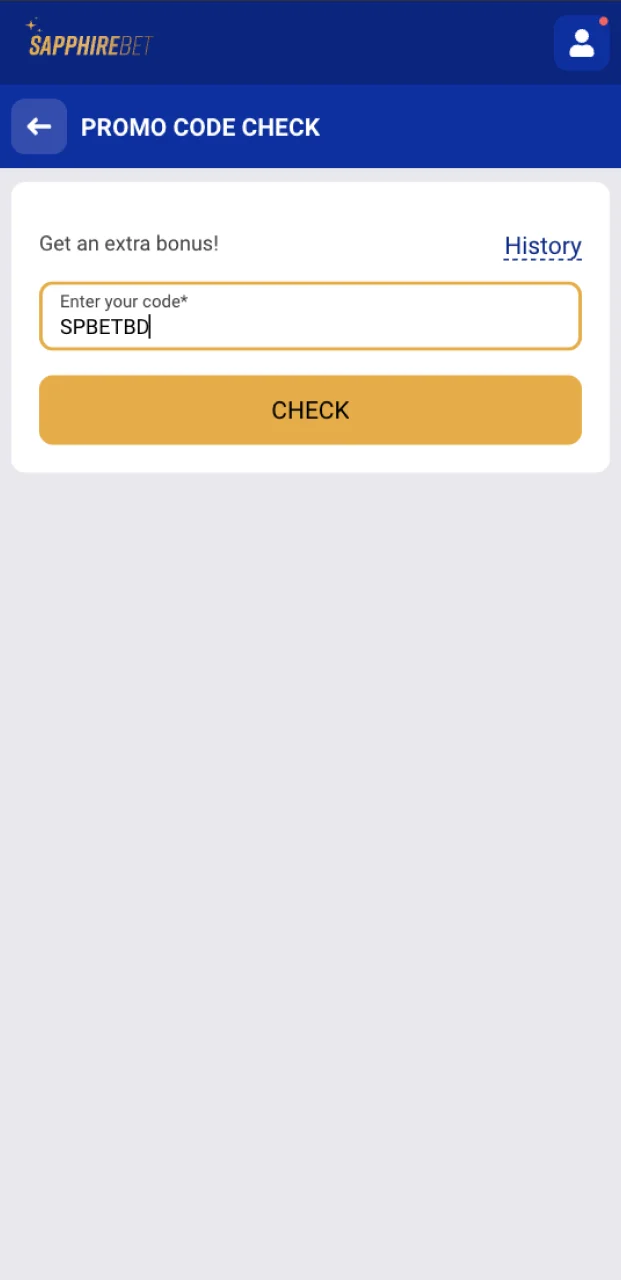 Enter the promo code in a special column on the SapphireBet website.