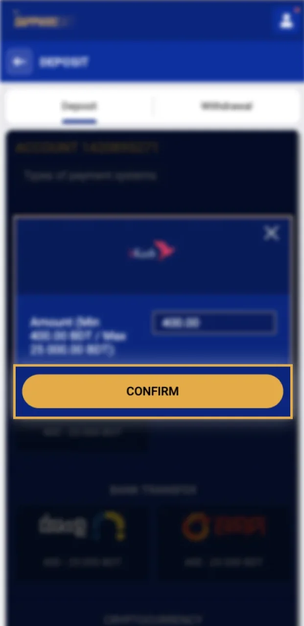 Confirm your deposit to use the bonus code in the SapphireBet mobile application.
