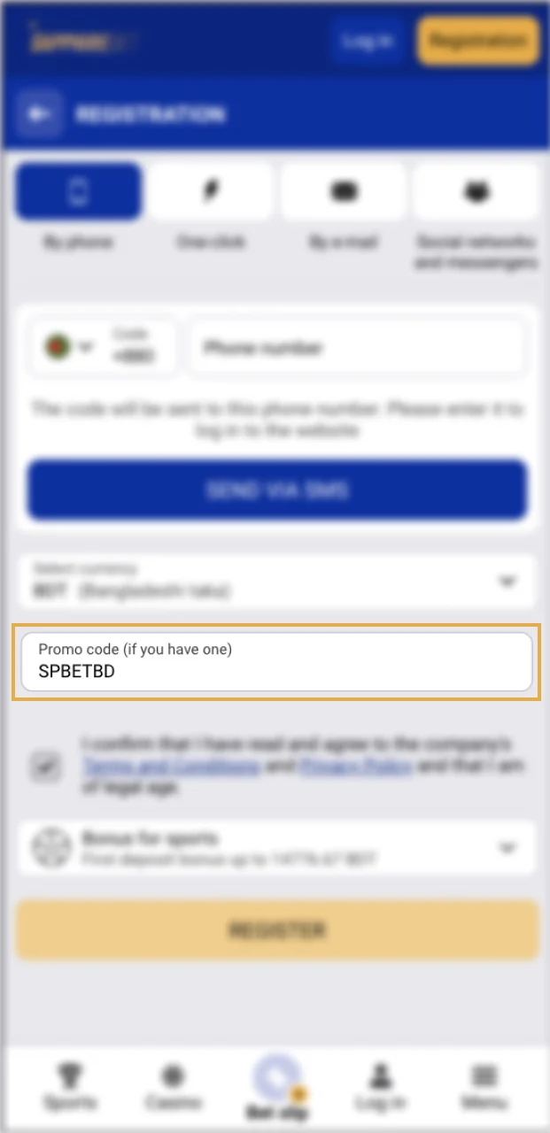 If you have a bonus code, enter it in the form when registering on the SapphireBet website.