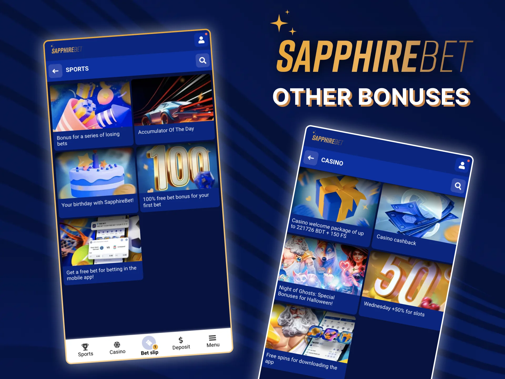Find out about all the bonus offers on the official SapphireBet website to use all the possible promotions.