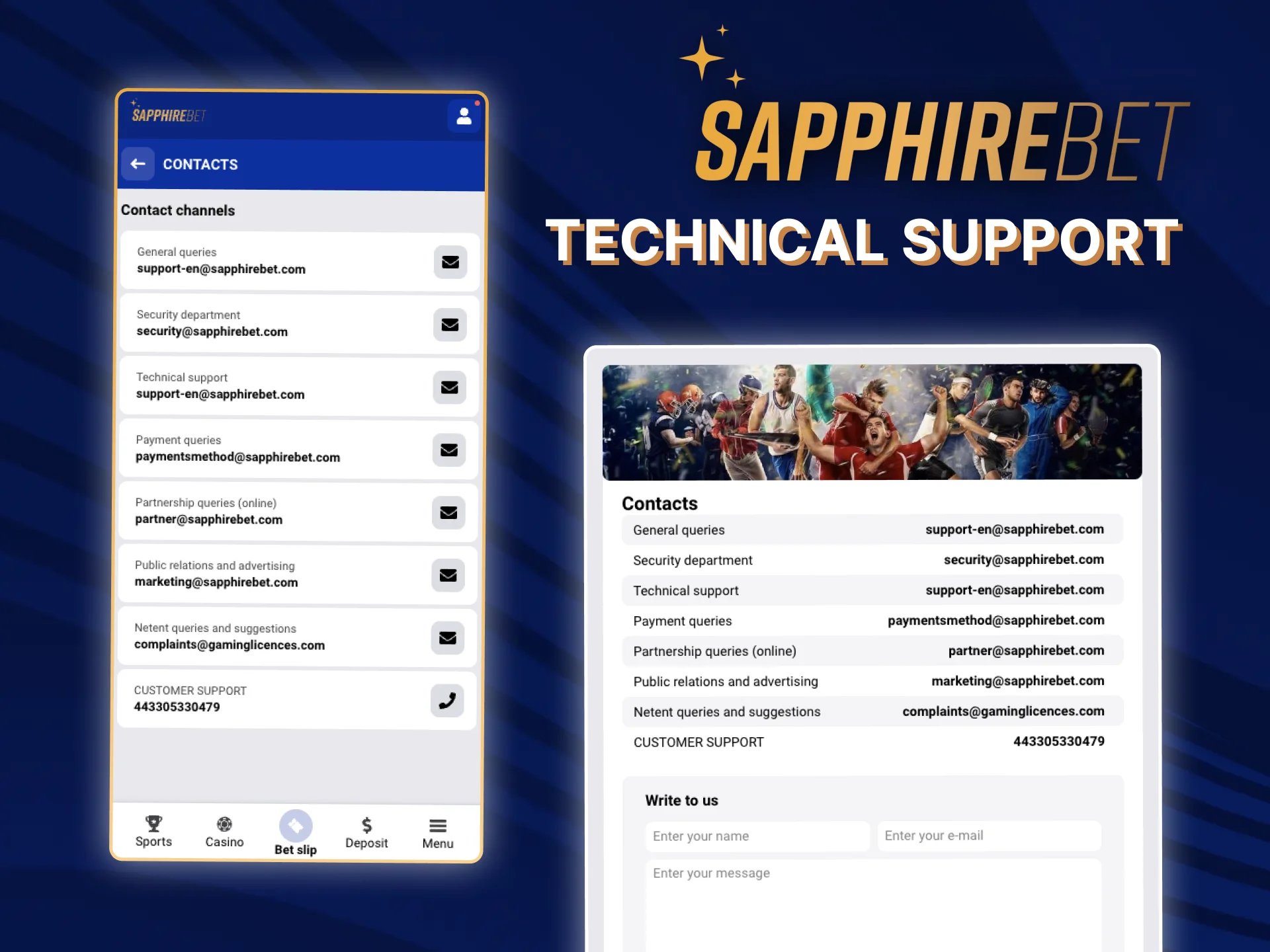 Check out all of SapphireBet's technical support contacts for expert technical assistance.