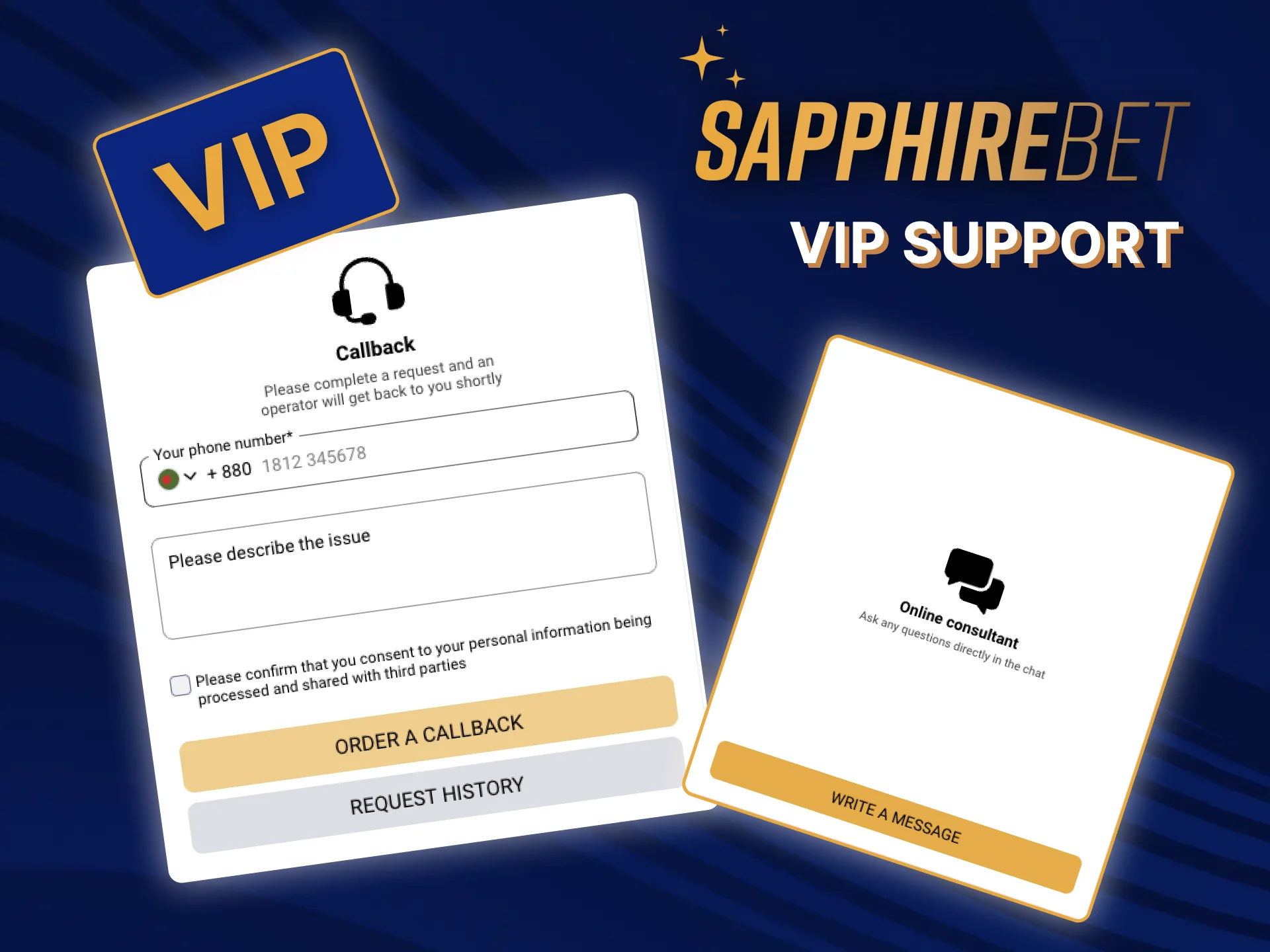 Become a SapphireBet VIP customer to get top-level customer support.