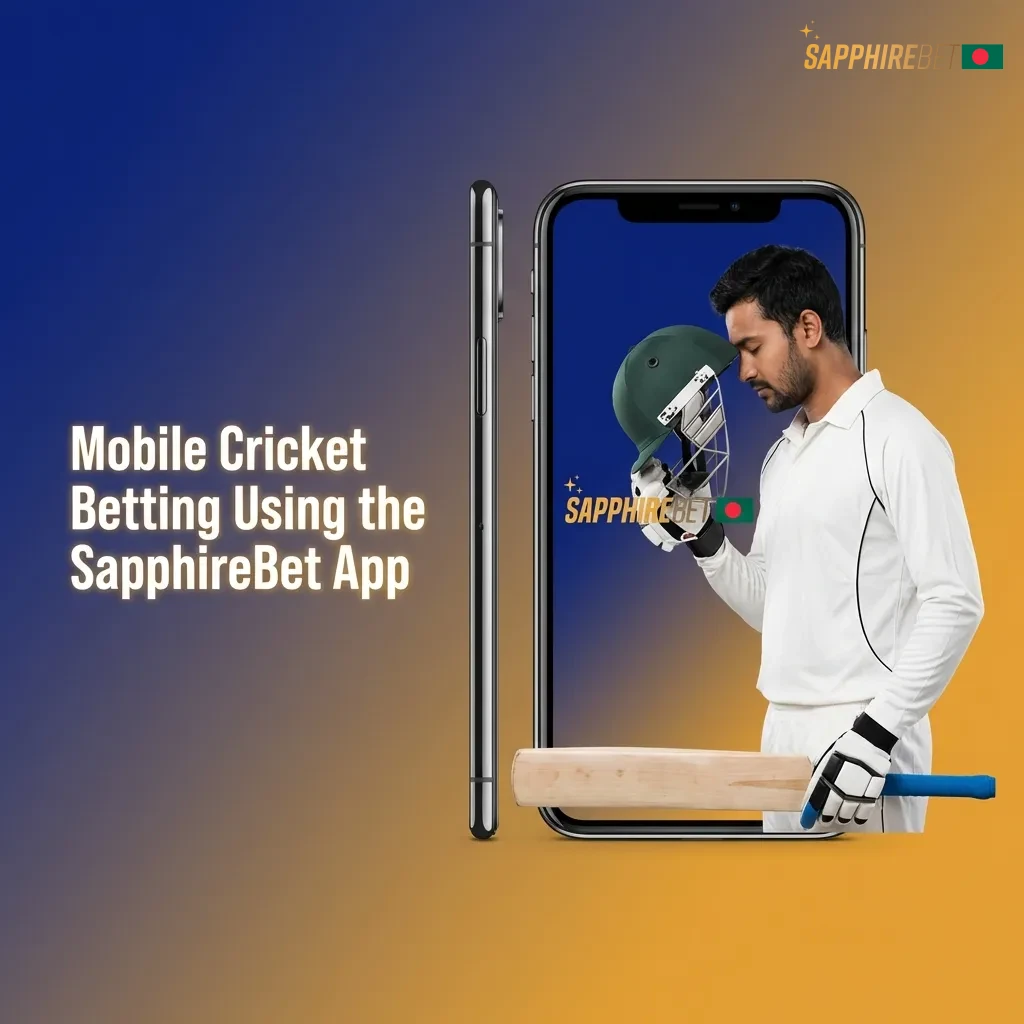 SapphireBet mobile app interface showing cricket betting options on smartphone screen